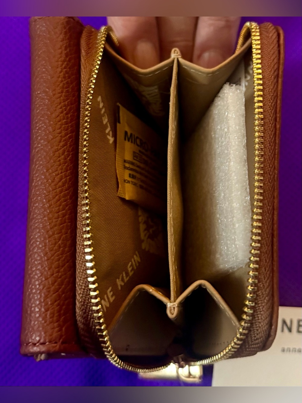 Anne Klein Camel/Tan Leather ID Cardholder Wallet with Gold Accent - Picture 3 of 3